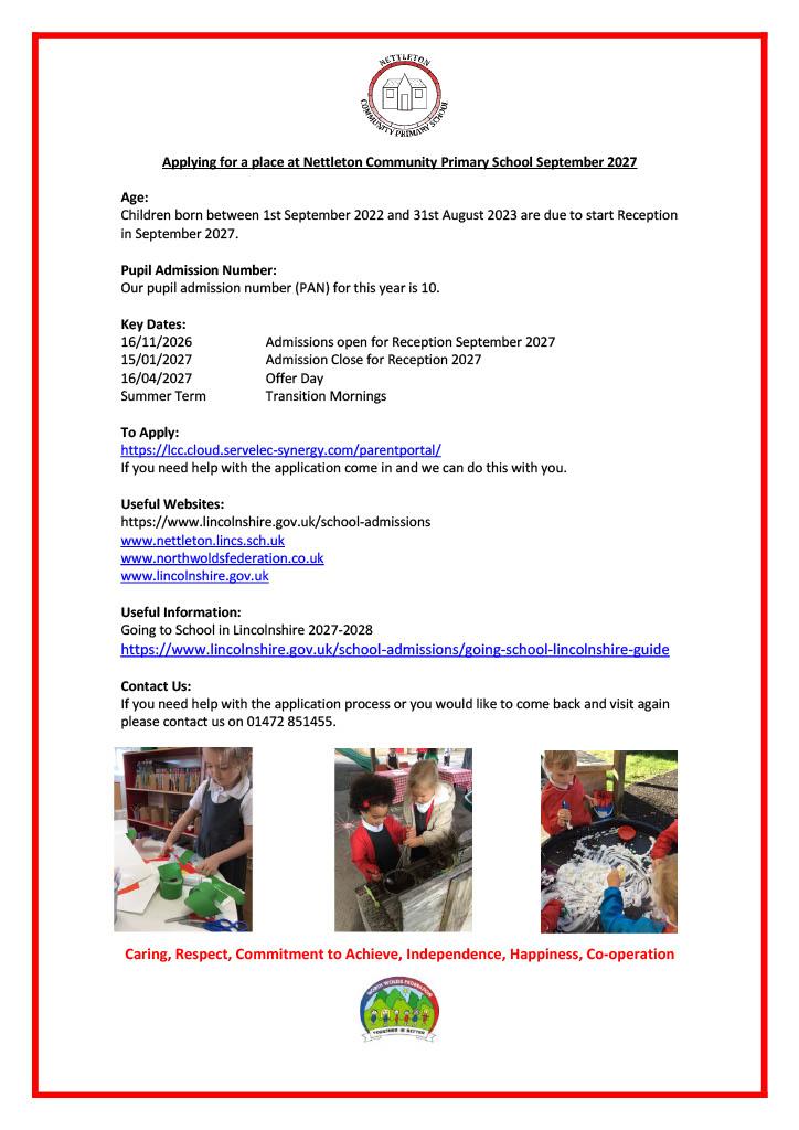 Applying for a September 2027 place at Nettleton Community Primary School